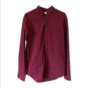 Slim Fit Cotton Maroon Button-Down Long-Sleeved Everyday Shirt Burgundy